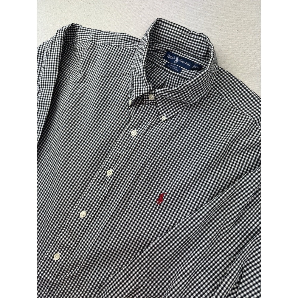 Ralph Lauren Blake Button Down Shirt Mens XXL Black White Check Cotton